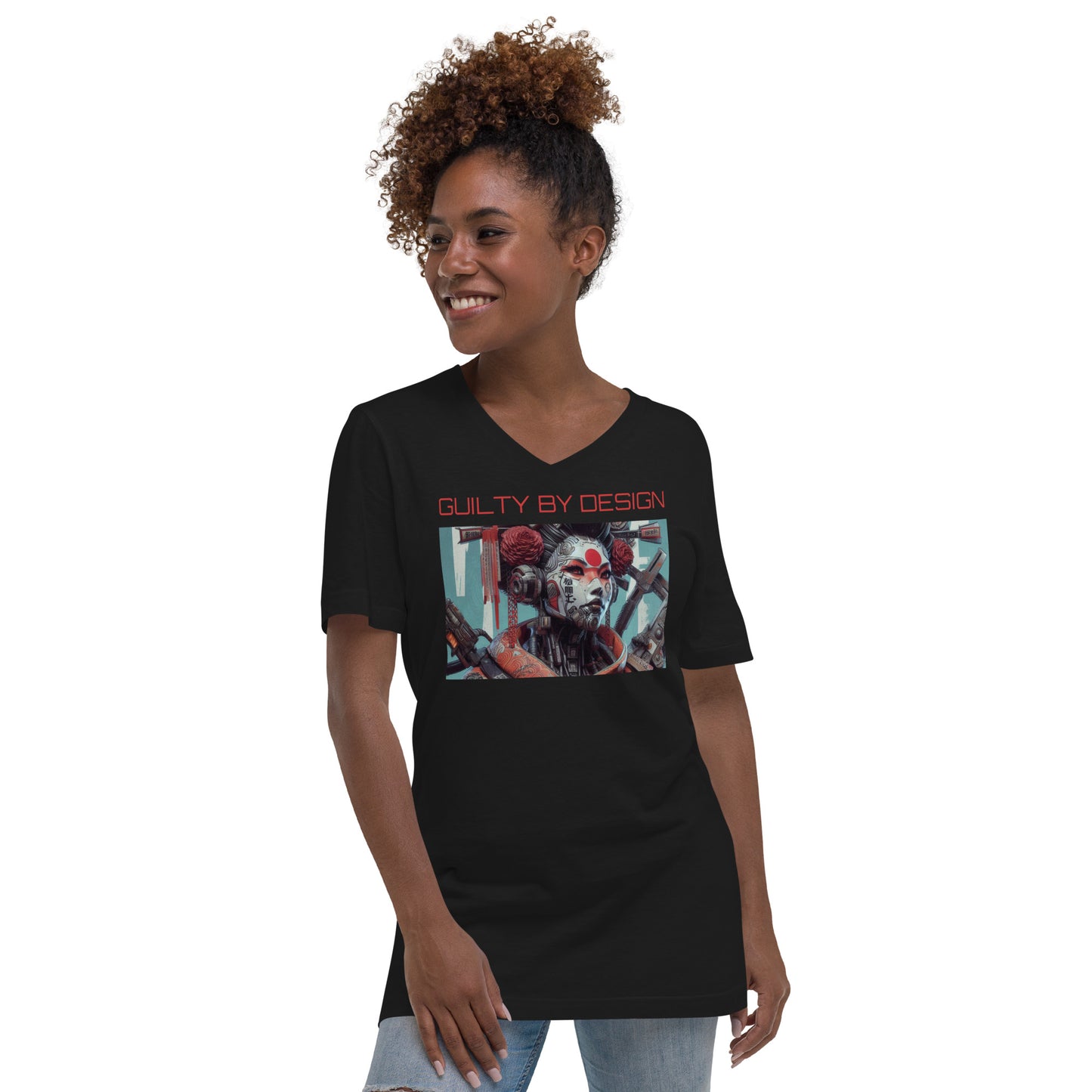 GUILTY BY DESIGN "CYBER GEISHA CX" Unisex Short Sleeve V-Neck T-Shirt