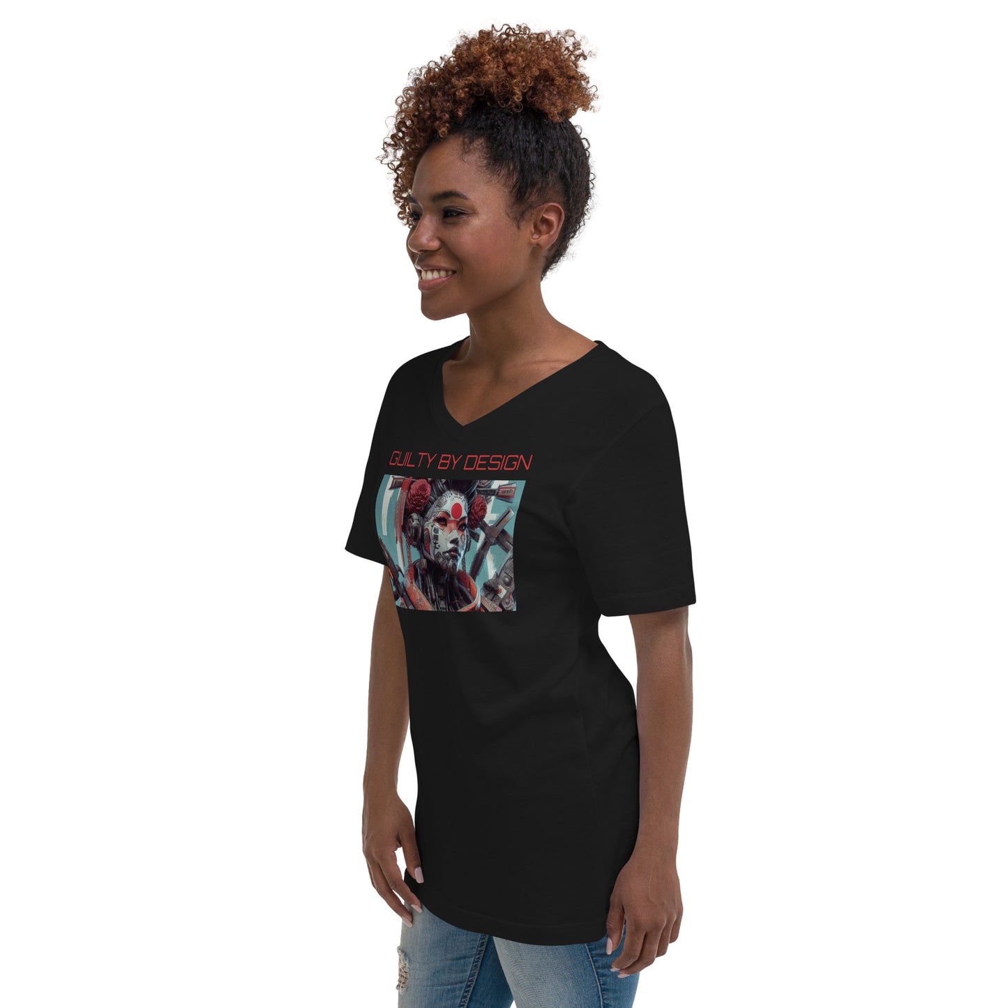 GUILTY BY DESIGN "CYBER GEISHA CX" Unisex Short Sleeve V-Neck T-Shirt